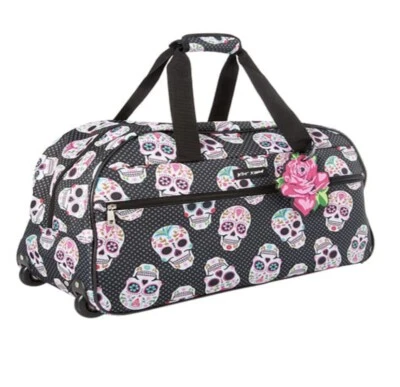 Betsey Johnson Carry-On 22in. Rolling Duffle Bag Skull Party Black NWT $160 - Image 1 of 4