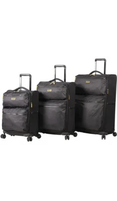 Lucas Designer Luggage Collection - Juego de maletas giratorias de lado blando de 3 piezas, negras Foto 1 de 4