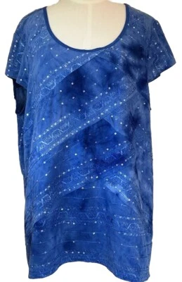 Dressbarn Women’s 2X Blouse Short Sleeve Embellished Stretch Blue - Image 1 of 4