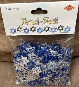 CHANUKAH CONFETTI STAR OF DAVID SILVER & BLUE SHIMMERING - Picture 1 of 2