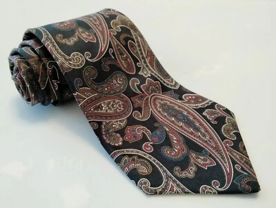 Corbata de seda Claybrooke para hombre cachemira negra con rojo azul gris dorado blanco 56 x 3,75 nueva Foto 1 de 3