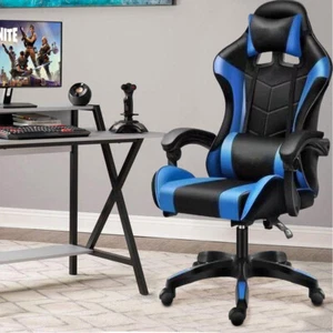 Sedia Gaming Nero e Blu con Cuscino Poggiatesta Lombare Poltrona da Scrivania - Foto 1 di 7