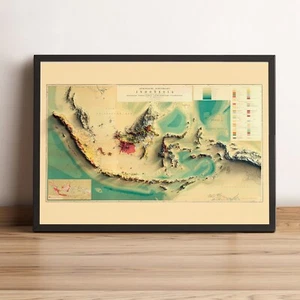 Mapa de Indonesia, mapa de alivio 2D de Indonesia, mapa vintage de Indonesia - plano 2D - Imagen 1 de 8