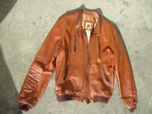 LEATHER WORKS Jacket Vintage Rare 70S-80S SIZE MENS ( 44) TAN LEATHERETTE - Picture 1 of 14
