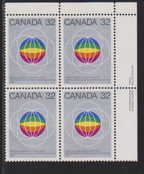1983 Canada SC# 976 UR - UN World Communications Year Plate Block M-NH Lot# 1629 - Image 1 of 1