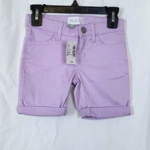 Children's Place Girls Lavender Adjustable Waist Roll Cuff Twill Shorts Sz 4 New - Picture 1 of 6