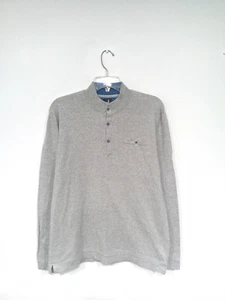 johnnie-O Men's Cotton / Linen Henley Sweater Size Medium Gray Heather Mock Neck - Picture 1 of 8