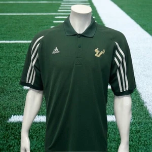 Adidas University of South Florida Bulls Verde Blanco 3 Rayas Tejido Polo LG - Imagen 1 de 13