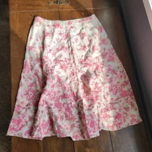 JM Collection 100% Linen Watercolor Floral Fit Flare Skirt sz 8 Pink Cream - Picture 1 of 6