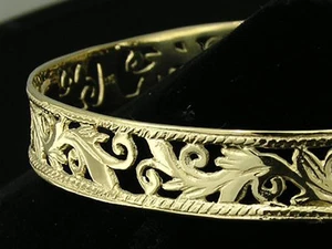 STUNNING Genuine 9ct SOLID Gold BOTANICAL Filigree WIDE Bangle - 64mm - Picture 1 of 6