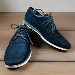 CALVIN KLEIN Loafers Mens Size 11 M Navy Blue Suede Kadon Lace Up Oxfords EUC - Picture 1 of 10