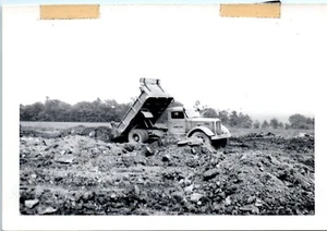 1940's Dump Truck Offing it's Load at a Landfill, Sign on Truck Door VTG PHoto - Picture 1 of 2