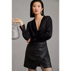 New Anthropologie Maeve Plunge Faux Leather Mini Dress $160 Size 8 Black