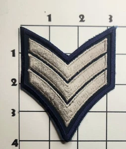 Sergeant Patch Embroidered Vintage SILVER Stripes Blue Military Rank - Picture 1 of 1