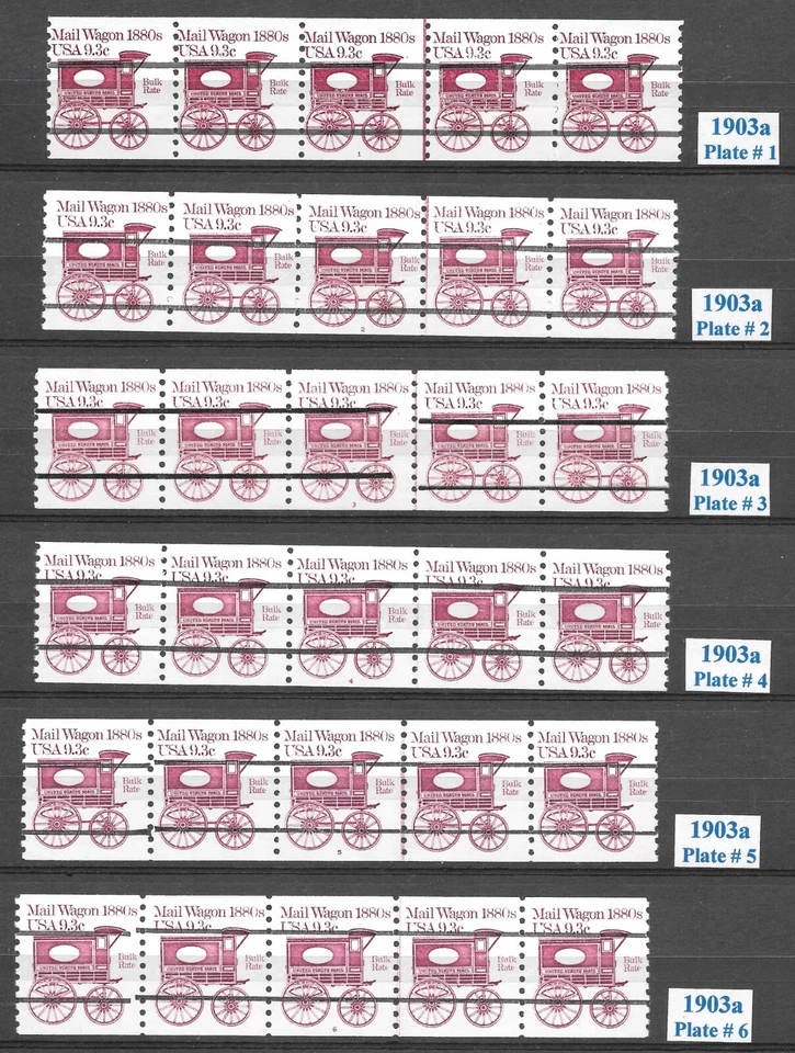Scott #1903a 9.3c Mail Wagon PNC5s, Set of 6, VF+ QUALITY! Cat-$26.50 - Image 1 of 1