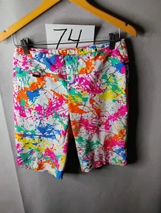 Peck & Peck Colorful Paint Splatter Bermuda Shirts Women's Size 4P - Picture 1 of 6