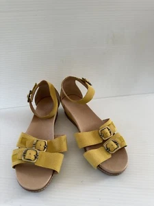 Dansko Women Astrid Ankle Strap Sandals Yellow Leather Low Buckle 38 8 - Picture 1 of 10