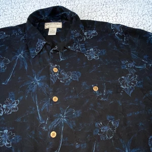 Boca Classics Hawaiian Camp Shirt Size Medium Black Tropical Floral Silk - Picture 1 of 7