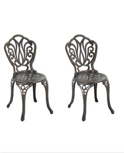 Clihome Brown 2-Piece Outdoor Cast Aluminum Bistro Armless Chair with Pattern - Picture 1 of 3