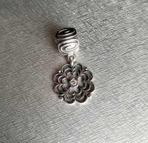 Rare Pandora CZ Dogwood Marigold Flower Dangle Silver Clip Charm 790812 - Picture 1 of 13