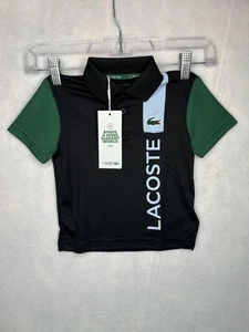 Lacoste Shirt Youth 2 Years 2A Black Green Polo Lacoste Sport Ultra Dry Logo - Picture 1 of 16