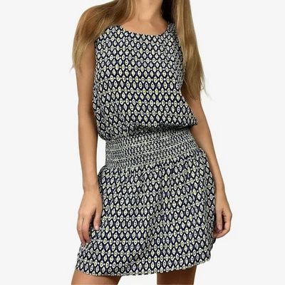 Mini Vestido Joie Lawska Talla M Azul Seda Geométrico Informal Boho Chic Softcore Foto 1 de 4