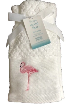 Pink Flamingo Fingertip Towel White Set of 2 Beach Home Nautical Bathroom - Image 1 of 4