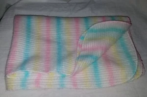VTG Acrylic Pastel Stripe Soft Fuzzy Baby Blanket Acrylic Made USA 38x30" Waffle - Picture 1 of 11