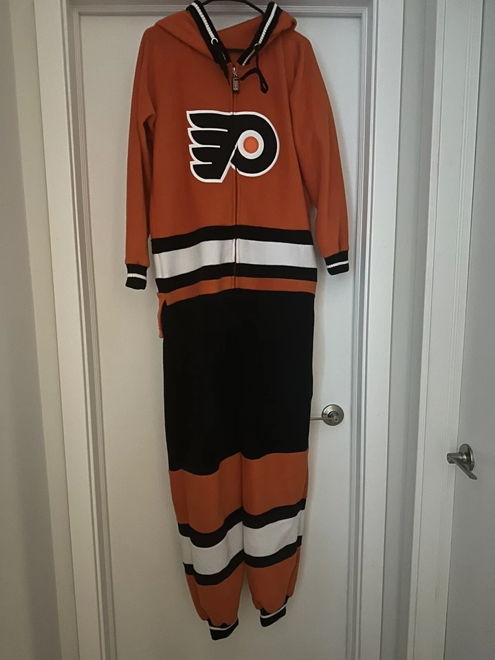 Philadelphia Flyers One Piece Pajamas - Adult Medium  Hoodie Hockey Sockey - Image 1 of 3
