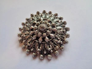 Russian Silver Filigree Button Brooch Moscow 84 Hallmark 800 2in across Used - Picture 1 of 22