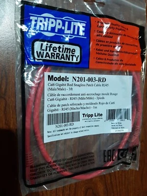 Tripp Lite Red RJ45 Male/Male Cat6 Gigabit Snagless Patch Cable 3 Ft N201-003-RD - Image 1 of 3