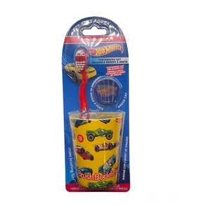 Brush Buddies Hotwheels Soft Toothbrush Set 3 Piece w/Cup & Brush Cap - Picture 1 of 6