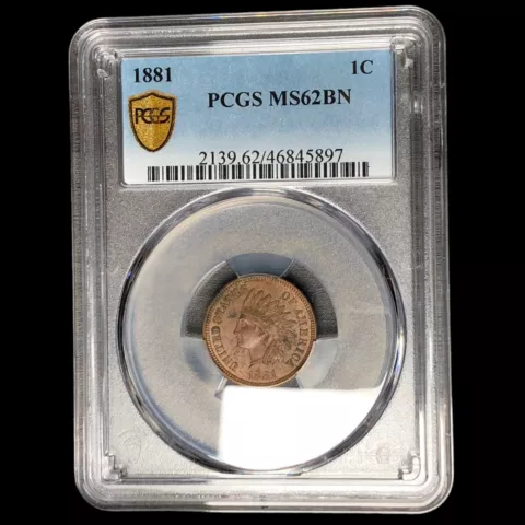1881 PCGS MS-62 Brown Indian Head Cent Penny  BSK W0104 Cover