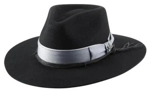 NUEVO Sombrero de Vestido Fedora Negro Brittoli Capello Piel de Toro Lana Fieltro CARTA BLANCA - Imagen 1 de 1