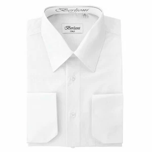 BERLIONI ITALY MEN'S PRIME FRENCH CONVERTIBLE CUFF SOLID DRESS SHIRT WHITE - Picture 1 of 64