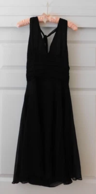 Vestido Bobbie Bee Halter todo de seda forrado transparente sem costas laço gola V tamanho 12 muito sexy - Imagem 1 de 4