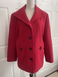 JM Collection Womans Coat | Womens XLarge | Red Soft Pea Coat Button Front Lined - Picture 1 of 10
