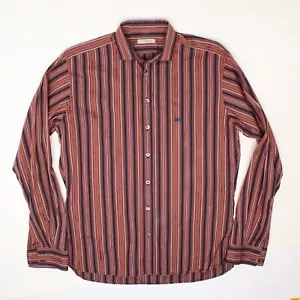 Burberry London Mens Dress Shirt M Brown Blue Orange Red Stripe Long Sleeve - Picture 1 of 7