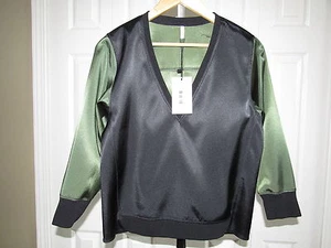 NEU Faith Connexion schwarz grün Satin Pullover Top Bluse M Neu mit Etikett - Bild 1 von 3