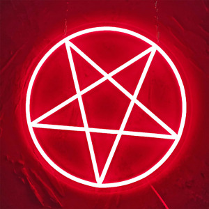 Satanic Pentagram Neon Signs for Wall Decor, Dimmable LED Inverted Pentagram USB