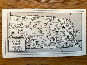 Vtg 1954 Nebraska Resources Products Economic Illustrated Map Hammond Doubleday - Picture 1 of 4