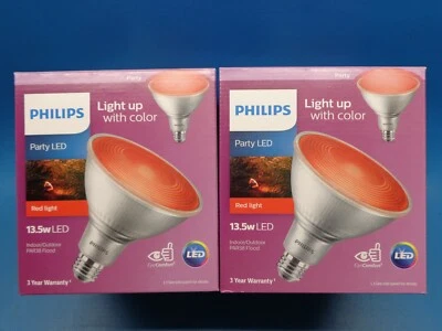 (2) RED LED Philips 13.5W 90 Watt Equivalent PAR 38 Flood 469106 Light Bulb - Image 1 of 4