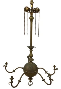 Vintage 5 Arm Solid Brass French Weighted Rococo Style Chandelier Mid Century - Picture 1 of 19