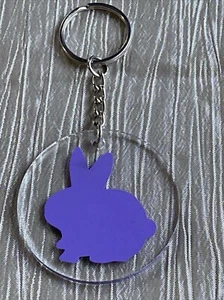2" Klar Acryl Schlüsselanhänger, Vinyl Aufkleber-Lila Hase Kaninchen - Bild 1 von 4