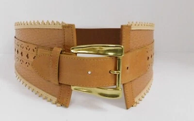 Cinturón ancho de cuero beige tostado Leatherock hebilla dorada 30 Foto 1 de 3