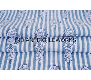 Indian Hand Block Flower Print Cotton Fabric 5 TO 25 Yard Shirt Material - Picture 1 of 6