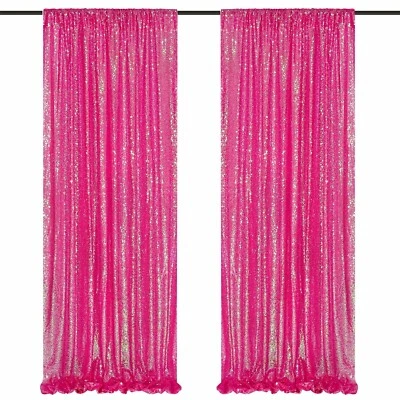 Cortinas con telón de fondo de lentejuelas paneles cortinas: 2 paquetes telón de fondo rosa intenso iridiscente... Foto 1 de 4