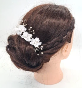 3 HAARKLAMMER BRAUT BLUMENMÄDCHEN HOCHZEIT KOMMUNION HAARKRANZ WEISS HAARSCHMUCK - Bild 1 von 2