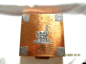 Peruanische Kupfer/Silber Metall Zigarette Schmuckschatulle mit Silber Lama - Bild 1 von 4