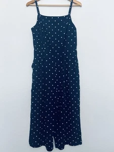 Old Navy Jumpsuit Leinenmischung gepunktet Gr. L blau/weiß Crop gesmokter Rücken Boho - Bild 1 von 12